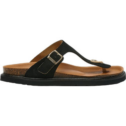 Genuins Rosas Velour Δερμάτινες Γυναικείες Σαγιονάρες Ανατομικές Αντιολισθητικές Μαύρες