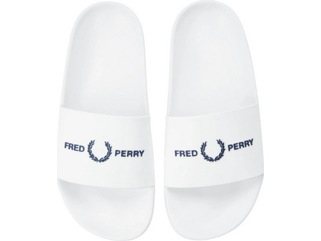 Fred Perry Branded Slides Ανδρικές Παντόφλες Καλοκαιρινές Λευκές B2320-100