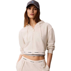 Calvin Klein Γυναικεία Ζακέτα Φούτερ Κοντή με Κουκούλα και Φερμουάρ Εκρού LV047G252G-P4P