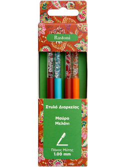 Sentio Paisley Mix Σετ Στυλό Διαρκείας 1mm Μαύρο 4τμχ ST11062
