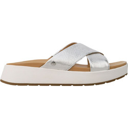 UGG Emily Δερμάτινες Γυναικείες Παντόφλες Καλοκαιρινές Flatforms Ασημί 1119743-SLVM
