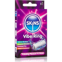 Skins Vibe Cock Ring Ελαστικό Δαχτυλίδι Πέους Σιλικόνης με Δόνηση Διαφανές