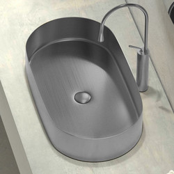 Ravenna Επικαθήμενος Νιπτήρας Μπάνιου Οβάλ Inox 65x38x11cm Γκρι