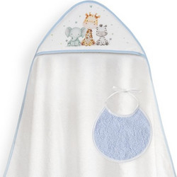 Interbaby Jirafa Elefante Σετ Βρεφικό Μπουρνούζι Κάπα Λευκό Γαλάζιο 100x100cm 2τμχ