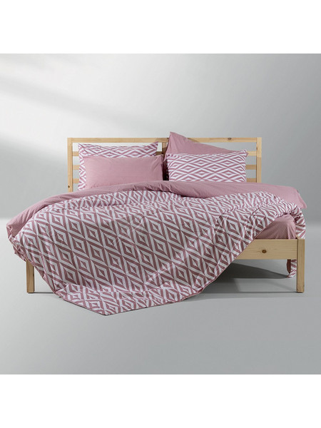 Lino Home Σετ Σεντόνια Μονά Βαμβακερά με Λάστιχο 100x200+35 Ikat Dusty Pink