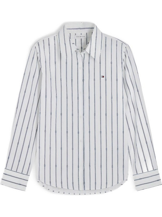 Tommy Hilfiger Μακρυμάνικο Γυναικείο Πουκάμισο Βαμβακερό Ριγέ Λευκό WW0WW51155-0FA