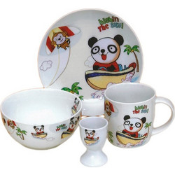 Karvounis Bros Παιδικό Σετ Φαγητού Πορσελάνης Panda Λευκό 4τμχ