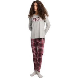 Minerva Dream Plaid Σετ Γυναικείες Πιτζάμες Χειμωνιάτικες Βαμβακερές Γκρι Μπορντό 90-53424-023