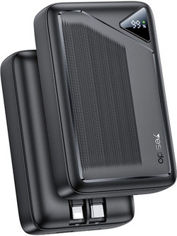 Yesido YP84 Power Bank 10000mAh 22.5W με Ενσωματωμένα Καλώδια USB-C & Lightning Quick Charge 4.0+ Black