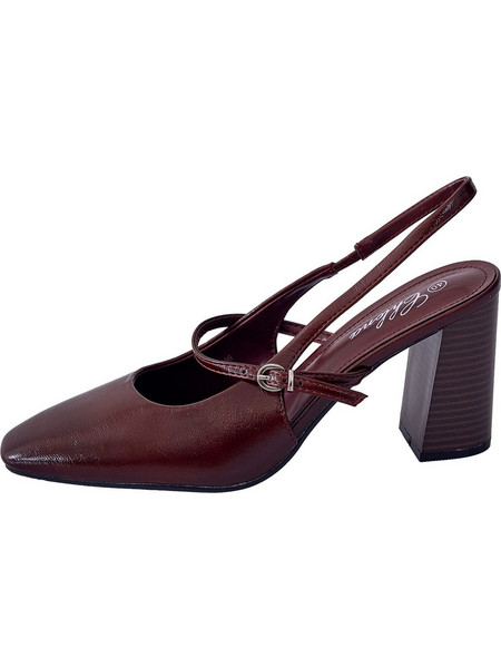 Γόβες Slingback Λουστρίνι με Χοντρό Ψηλό Τακούνι Μπορντό WU1760.A046.3