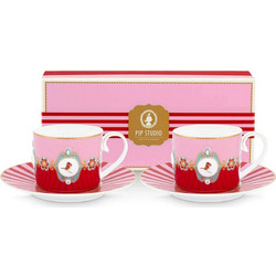 Pip Studio Love Birds Σετ Φλιτζάνια Cappuccino & Τσαγιού Πορσελάνης Κόκκινα Ροζ 250ml 2τμχ 51004227