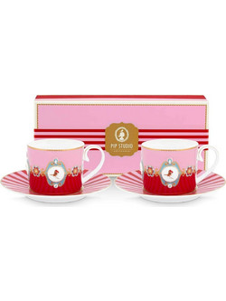 Pip Studio Love Birds Σετ Φλιτζάνια Cappuccino & Τσαγιού Πορσελάνης Κόκκινα Ροζ 250ml 2τμχ 51004227