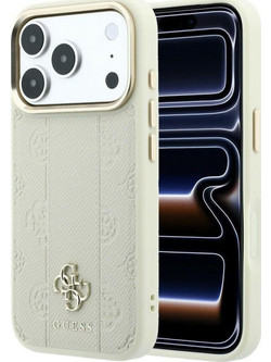 Guess Leather Stripe Peony 4G Magsafe Back Cover Beige (iPhone 18 Pro Max / 17 Pro Max)