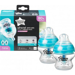 Tommee Tippee Advanced Σετ Πλαστικά Μπιμπερό με Θηλή Σιλικόνης κατά των Κολικών 0-6m Light Blue 150ml