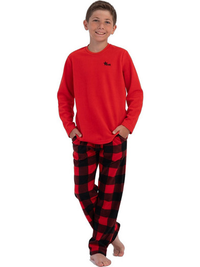 Vienetta Secret Παιδική Πιτζάμα Fleece Χειμωνιάτικη Κόκκινη Μαύρη 161931