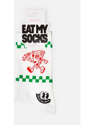 Eat My Socks Pizza Lover Ανδρικές Κάλτσες Ψηλές με Σχέδια Λευκές EMSSAFLATPIZ
