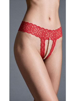 Milena By Paris Γυναικείο Sexy String Αυτοκινήτου με Δαντέλα & Πέρλες Κόκκινο 7759
