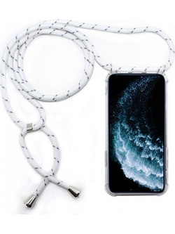 Θήκη Σιλικόνης iPhone Διάφανη με κορδόνι Άσπρο-Γκρι