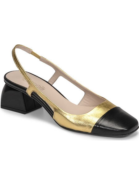 Fericelli Γόβες Slingback Δερμάτινες με Χοντρό Χαμηλό Τακούνι Μαύρες Χρυσές 5302