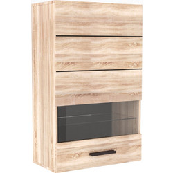 Βιτρίνα Solo Μονόφυλλη 65x35x109 Sonoma με λεπτομέρειες Wenge και MDF Καμπυλωτό τελείωμα