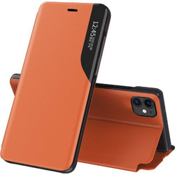 Eco Leather View Case elegant bookcase type case with kickstand for iPhone 13 Pro Max orange