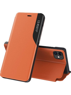 Eco Leather View Case elegant bookcase type case with kickstand for iPhone 13 Pro Max orange