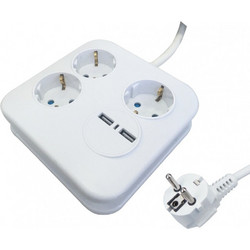 Πολύπριζο 3 Θέσεων & 2 USB με καλώδιο 1.4m 3x1.5mm (7021)