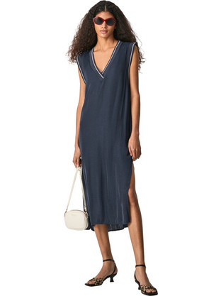 Pepe Jeans Matilda Midi Καλοκαιρινό Καθημερινό Φόρεμα Navy Μπλε PL953027-594