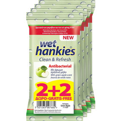 ΜΕΓΑ Wet Hankies Clean & Refresh Αντισηπτικά Μαντηλάκια Χεριών Green Apple 4x15τμχ