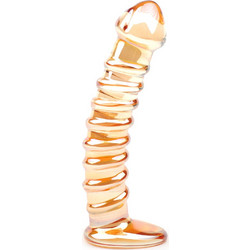 Glass Dildo Sex Toy Golden Ribs 17 cm