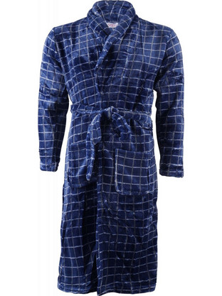 Ανδρική ρόμπα καρό coral fleece με ζώνη. ΡΟΥΑ