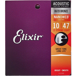 Elixir Strings 11152 Σετ 12 Χορδές Ακουστικής Κιθάρας 80/20 Bronze 10-47" Light Tension