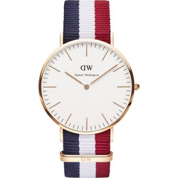 Daniel Wellington Classic Cambridge Ανδρικό Ρολόι με Λευκό Μπλε Κόκκινο Υφασμάτινο Λουράκι DW00100003