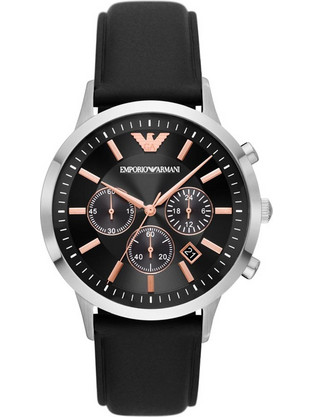 Emporio Armani Ανδρικό Ρολόι Χρονογράφος με Μαύρο Δερμάτινο Λουράκι AR11431