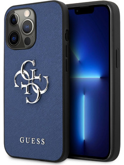 Guess Leather Logo Collection Back Cover Blue (iPhone 13 Pro Max)