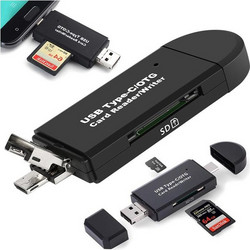 USB Card Reader Αναγνώστης Καρτών SD Micro SD TF Usb Usb-c MicroUsb 3 σε 1, σε Μαύρο χρώμα - Aria Trade