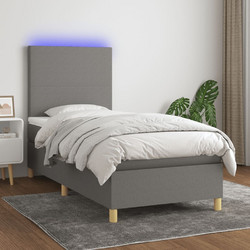 vidaXL Κρεβάτι Boxspring με Στρώμα και LED Σκ.Γκρι 90x200cm 3135246