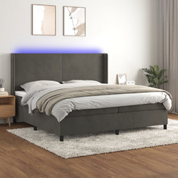 vidaXL Κρεβάτι Boxspring Υπέρδιπλο Βελούδινο με Στρώμα & LED Σκούρο Γκρι 200x200cm 3139464