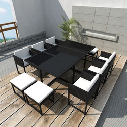 vidaXL Σετ Τραπεζαρία Κήπου Rattan 11τμχ Μαύρο 42760