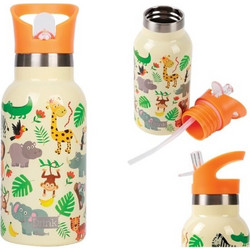 iDrink Animals Παιδικό Μπουκάλι Θερμός Ανοξείδωτο BPA Free με Καλαμάκι Πορτοκαλί 350ml