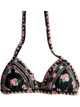 Ysabel Bikini Top Τριγωνάκι με Ενίσχυση Floral Μαύρο 80951