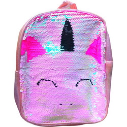 Παιδικό backpack σακίδιο πλάτης ροζ Unicorn με πούλιες μονόκερος με προσαρμοζόμενα λουριά 23x20cm