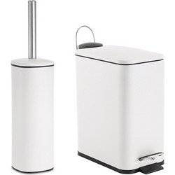 VESTA Σετ Κάδος Μπάνιου 5lt Ορθογώνιος 29x14x30cm με Πεντάλ Soft Close Εσωτερικό Κάδο και Πιγκάλ 9.5x9.5x38.5cm Μεταλλικό Λευκό Matte