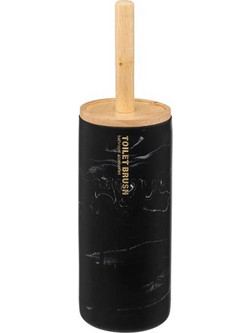 Πιγκάλ Μπάνιου με στρογγυλή βάση, bamboo λαβή και εφέ μάρμαρο, σε μαύρο χρώμα, 10.5x38 cm - 5five