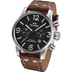 TW Steel Ανδρικό Ρολόι Χρονογράφος με Καφέ Δερμάτινο Λουράκι MS14
