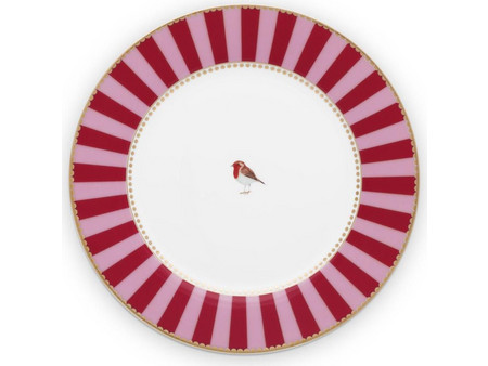 Pip Studio Πιάτο Γλυκού Πορσελάνης Love Birds Stripes Red Pink 21cm 51001026