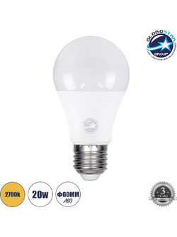 GloboStar 60038 Λάμπα LED E27 A60 Γλόμπος 20W 220-240V 2200lm Θερμό Λευκό 2700K
