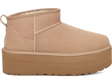 UGG Classic Ultra Mini Platform Γυναικεία Μποτάκια Πλατφόρμα Suede Μπεζ με Γούνα 1135092-SAN