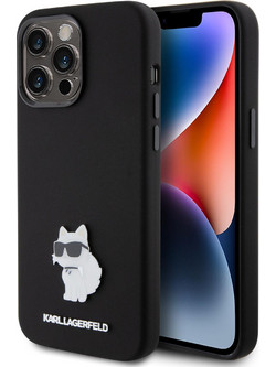 Karl Lagerfeld Choupette Metal Pin Back Cover Black (iPhone 15 Pro Max)