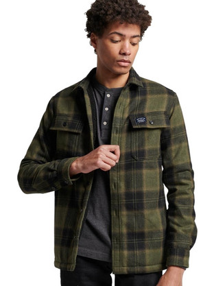 Superdry Ανδρικό Πουκάμισο Βαμβακερό Καρό Μακρυμάνικο Κανονική Γραμμή Overshirt Χακί M4010720A-9ZB